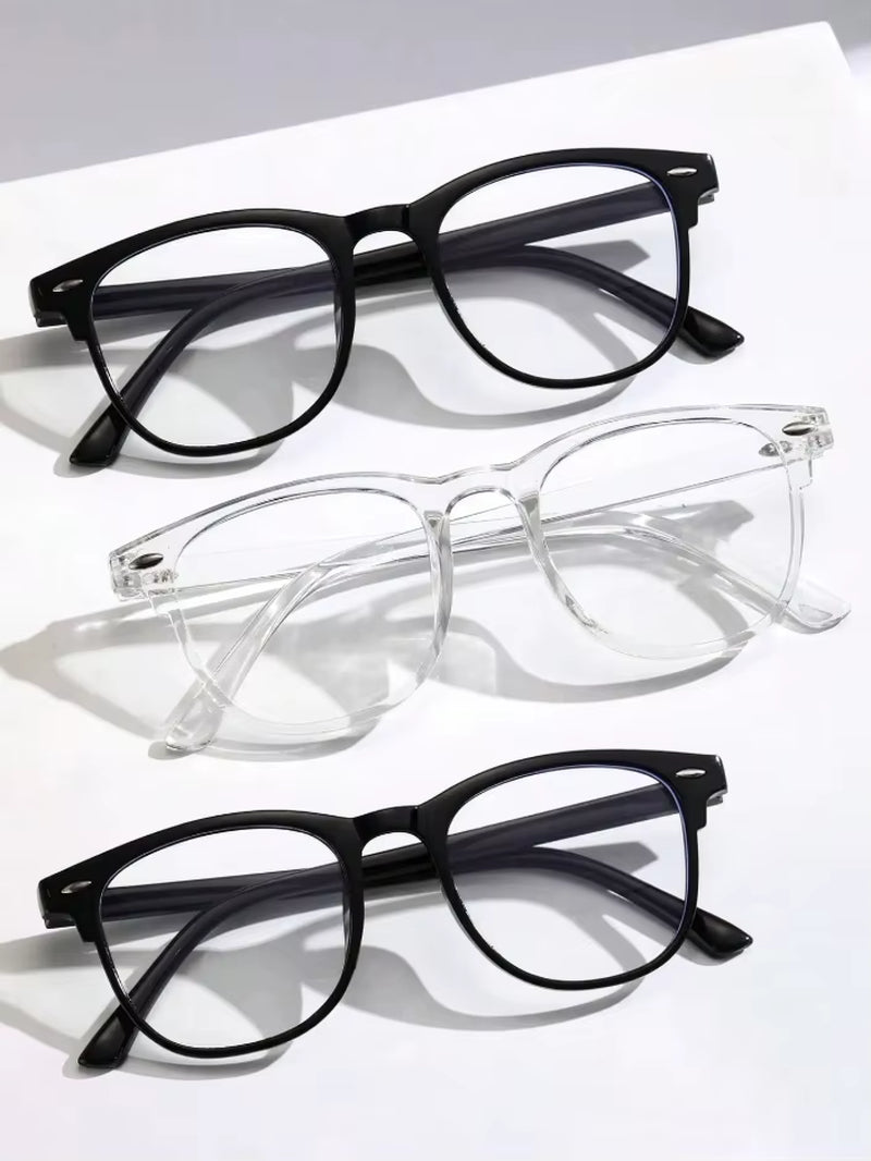 1-2-3PCS Unisex Square Plastic Frame Trendy Anti-Blue Light Clear Glasses for Back to School Clothing Accessories.
