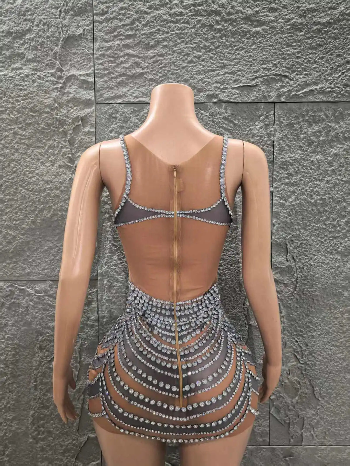 Shinning Crystal Women Sleeveless Sexy Mesh See Through Bodycon Mini Dress Celebrate Nightclub Party Bar Singer Stage Wear