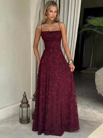 Spaghetti Strap Backless Sexy Maxi Dress Women Gown Fashion Off-shoulder Sleeveless Lace-up Evening Club Party Dress
