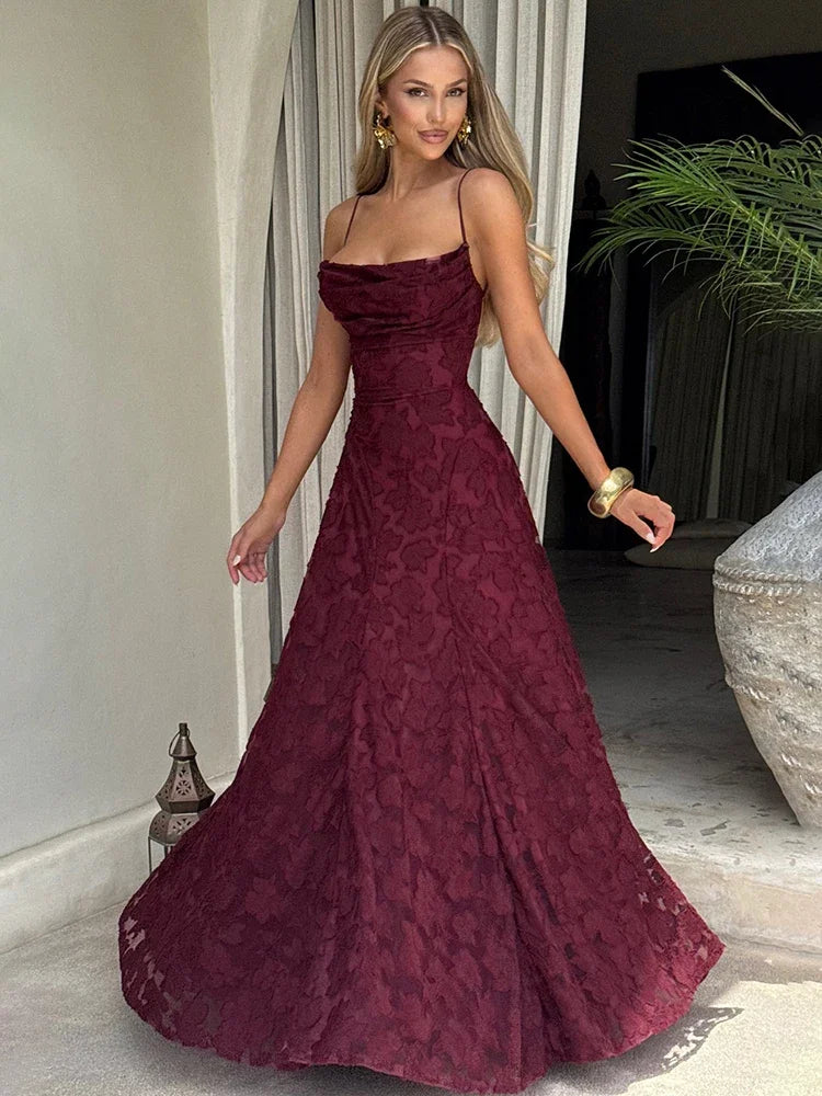 Spaghetti Strap Backless Sexy Maxi Dress Women Gown Fashion Off-shoulder Sleeveless Lace-up Evening Club Party Dress