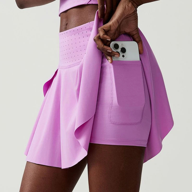 Women Two Pieces Fitness Yoga Set Breathable Outdoor Running Suit Soft Stretchy Tennis Skirt Workout Clothes Short Sportswear