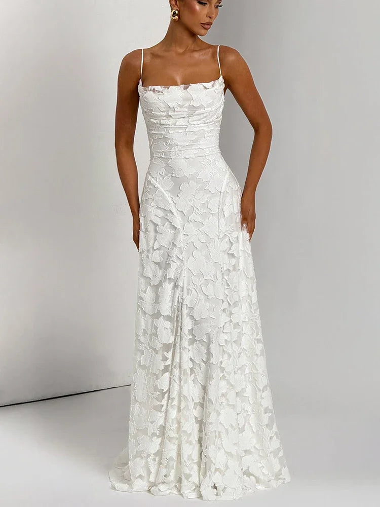 Spaghetti Strap Backless Sexy Maxi Dress Women Gown Fashion Off-shoulder Sleeveless Lace-up Evening Club Party Dress