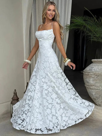 Spaghetti Strap Backless Sexy Maxi Dress Women Gown Fashion Off-shoulder Sleeveless Lace-up Evening Club Party Dress