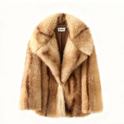 PUAL Luxury Brand Fashion Women Yellow Striped Faux Fur Jacket Coat Chic Girls 2025 Winter Oversized Warm Outerwear Overcoat